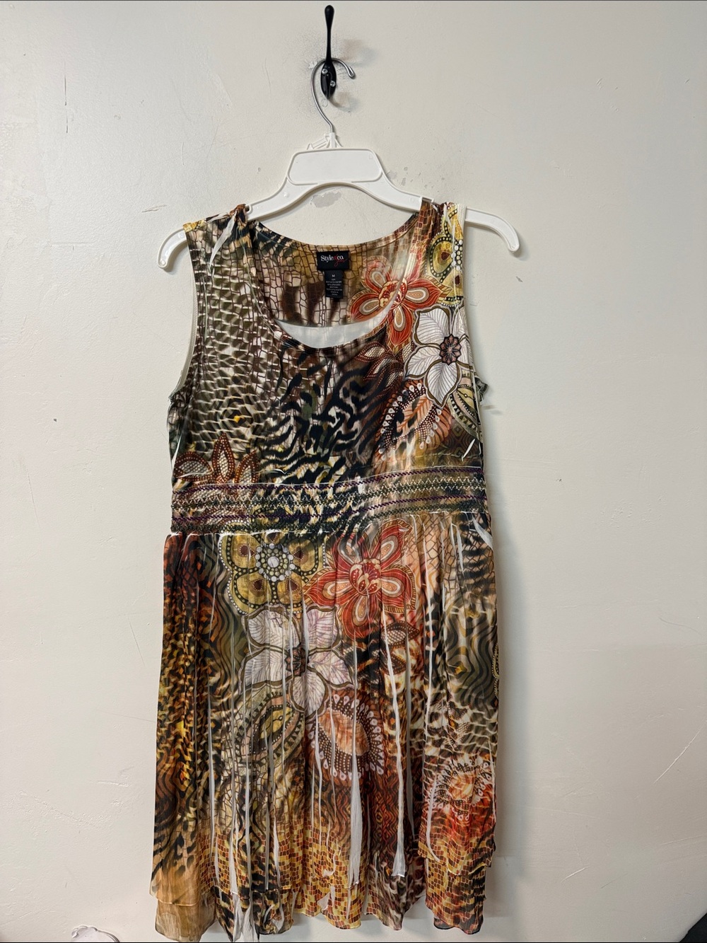 Style & Co. Multicolor Floral & Animal Print Sleeveless Dress y2k